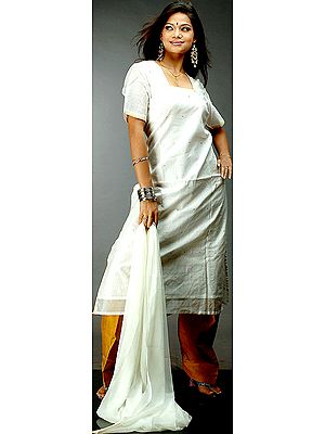 Ivory and Goldenrod Chanderi Suit