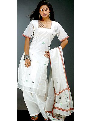 Ivory Chanderi Suit with All-Over Bootis
