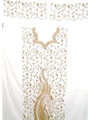 Ivory Handwoven Suit with Needle-Embroidery from Kashmir