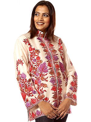 Ivory Jacket with Chinar Leaves Embroidered All-Over