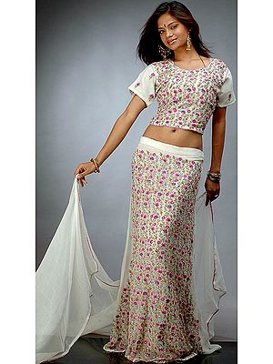Ivory Lehenga Choli with Persian Embroidery