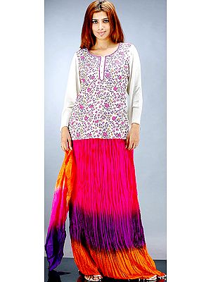Ivory Persian Embroidered Top with Multi-Shaded Lehenga
