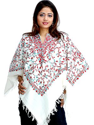 Ivory Poncho with Jaal Aari Embroidery