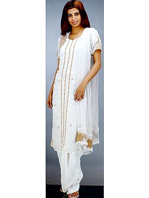 Ivory Salwar Suit with Brown Embroidery on Kameez