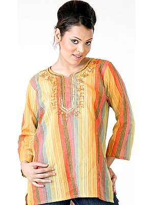 Multi-Color Kurti Top with Vertical Stripes and Sequins