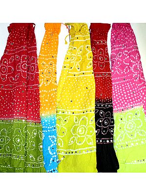 Lot of Five Bandhani Skirts with Large Sequins