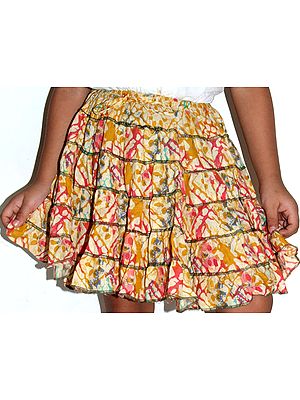Yellow Printed Malmal Skirt for 4 Year Old Girls