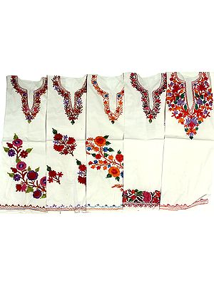 Lot of Five Ivory Tops with Kashmiri Embroidery