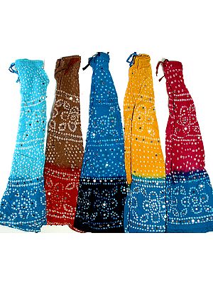 Lot of Five Bandhani Skirts with Large Sequins