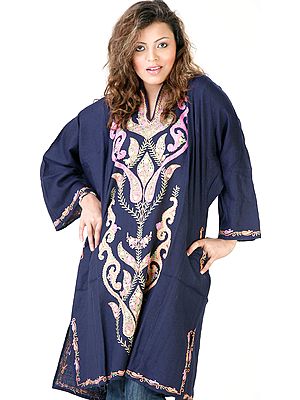 Midnight-Blue Phiran with Multi-Color Embroidery on Front