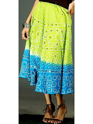 Lime and Turquoise Bandhani Skirt with Large Sequins