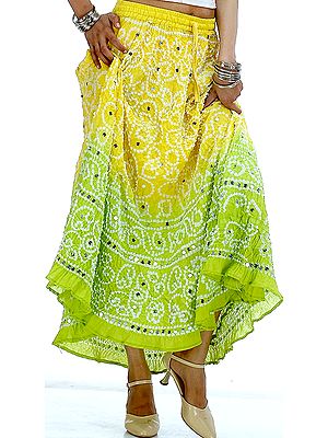 Lime and Yellow Bandhani Skirt with Large Sequins