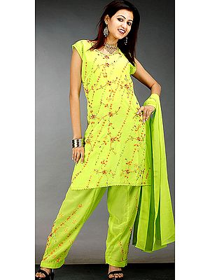 Lime Green Salwar Kameez with Beads and Embroidery