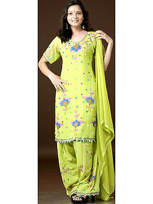 Lime Green Salwar Kameez with Multi-Color Sequins