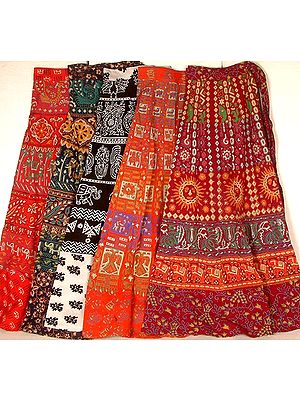 Lot of Five Wrap-Around Sanganeri Printed Skirts