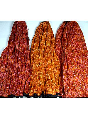 Lot of Three Ghagra Skirts with Chunri Print and Mirrors