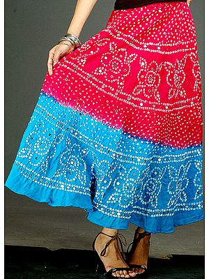 Magenta and Turquoise Bandhani Skirt with Large Sequins