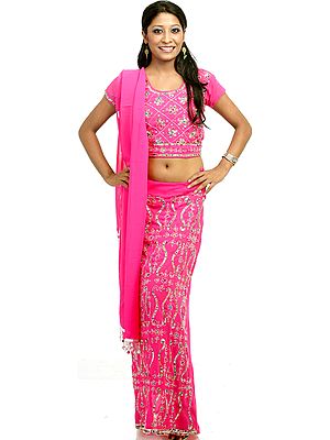 Magenta Lehenga Choli with Beadwork and Sequins