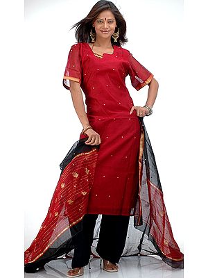 Maroon and Black Chanderi Suit