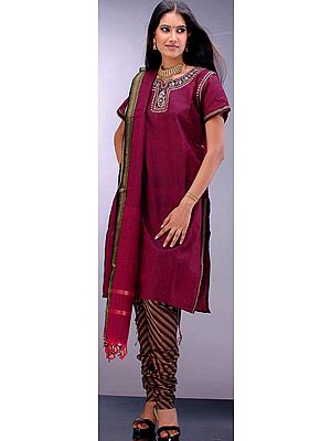 Maroon South Cotton Suit with Choodidaar Salwar