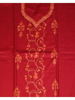 Maroon Two-Piece Suit from Kashmir with Needle-Stitch Embroidery