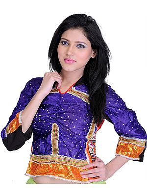 Mazarine-Blue Backless Choli From Kutch with Rabari Embroidery