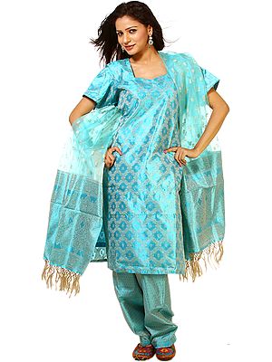 Methyl-Blue Kora Salwar Kameez from Banaras