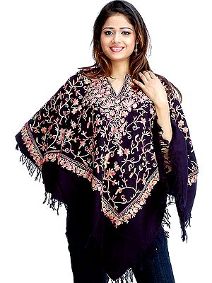 Midnight-Blue Poncho with Jaal Aari Embroidery