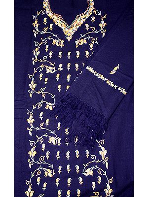 Midnight-Blue Suit from Kashmir with Aari Embroidered Paisleys