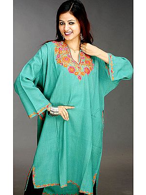 Moss Green Kashmiri Phiran with Aari Embroidery