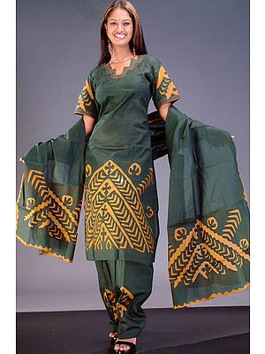 Moss Green Suit with Applique Work