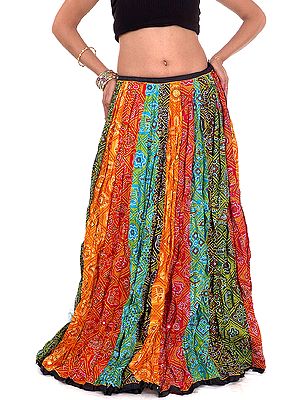 Multi-Color Ghagra Skirt from Rajasthan with Chunri Print