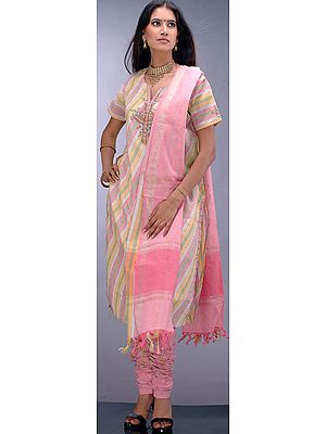 Multi-Color Leheria Suit with Choodidaar Salwar