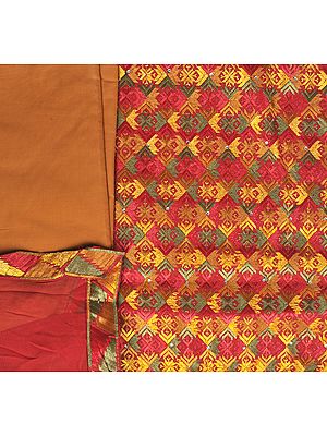Multi-Color Phulkari Salwar Kameez Fabric From Punjab with Aari Embroidery
