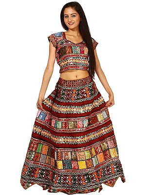 Multi-Color Two-Piece Ghagra Choli From Kutch with Embroidered Sequins and Patchwork