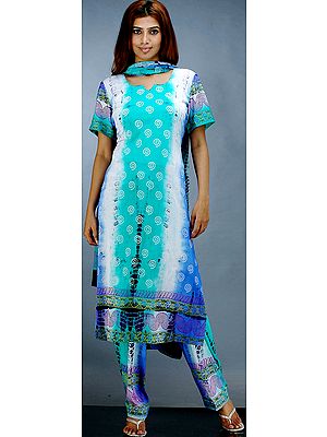 Multi-Shaded Batik Suit with Spiral Motif