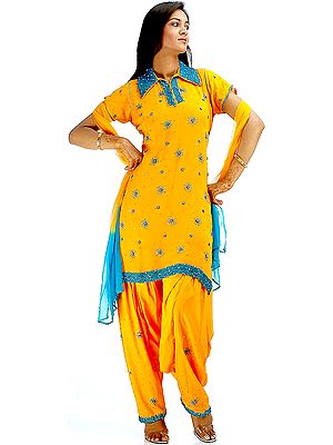 Mustard Bunty Babli Suit with Teal Sequins