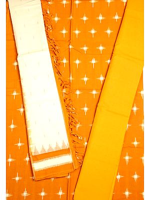 Mustard Salwar Kameez Fabric with Ikat Weave