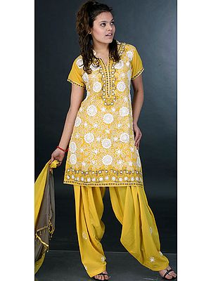 Mustard Salwar Suit with All-Over Embroidery