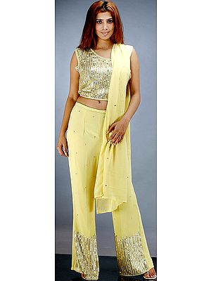 Olive Yellow Parallel Salwar Suit with a Heavily Beaded Choli