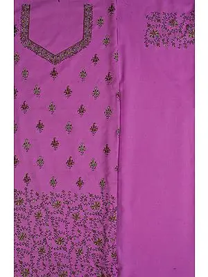Opera-Mauve Salwar Kameez Fabric with Needle Embroidery by Hand