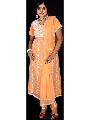 Orange Anarkali Suit with Iridescent Sequins