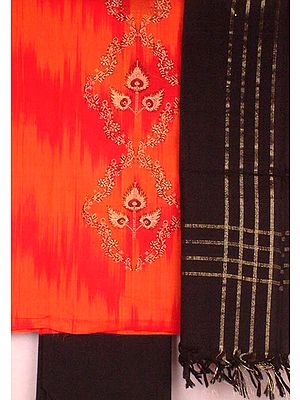 Orange and Black Cotton Suit with Golden Thread Work