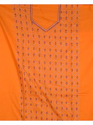 Orange Handwoven Suit with Needle-Embroidery from Kashmir