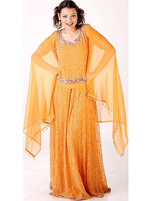 Orange Lehenga Choli with Beadwork and Sequins