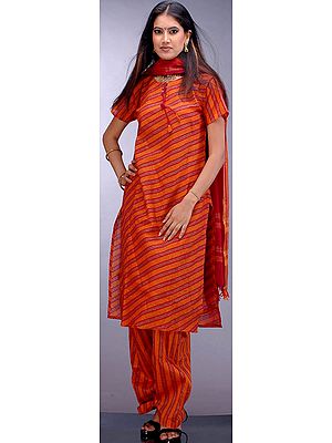 Orange Leheria Suit with Pin Stripes