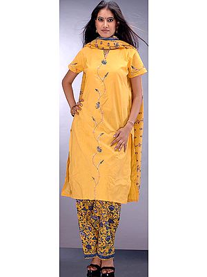 Orange Printed Suit with Embroidery