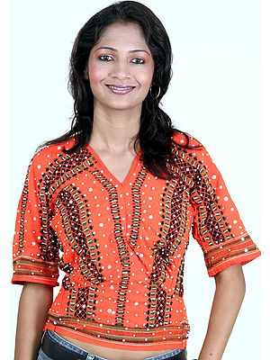 Orange Rajasthani Choli with Beads and Sequins