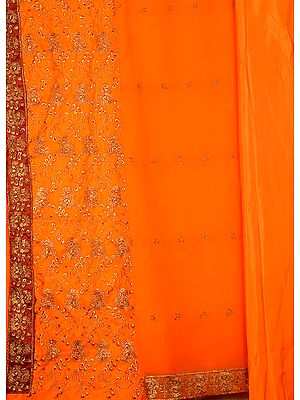 Orange Suit with All-Over Floral Embroidery