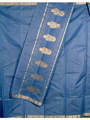 Periwinkle Chanderi Suit with Golden Bootis
